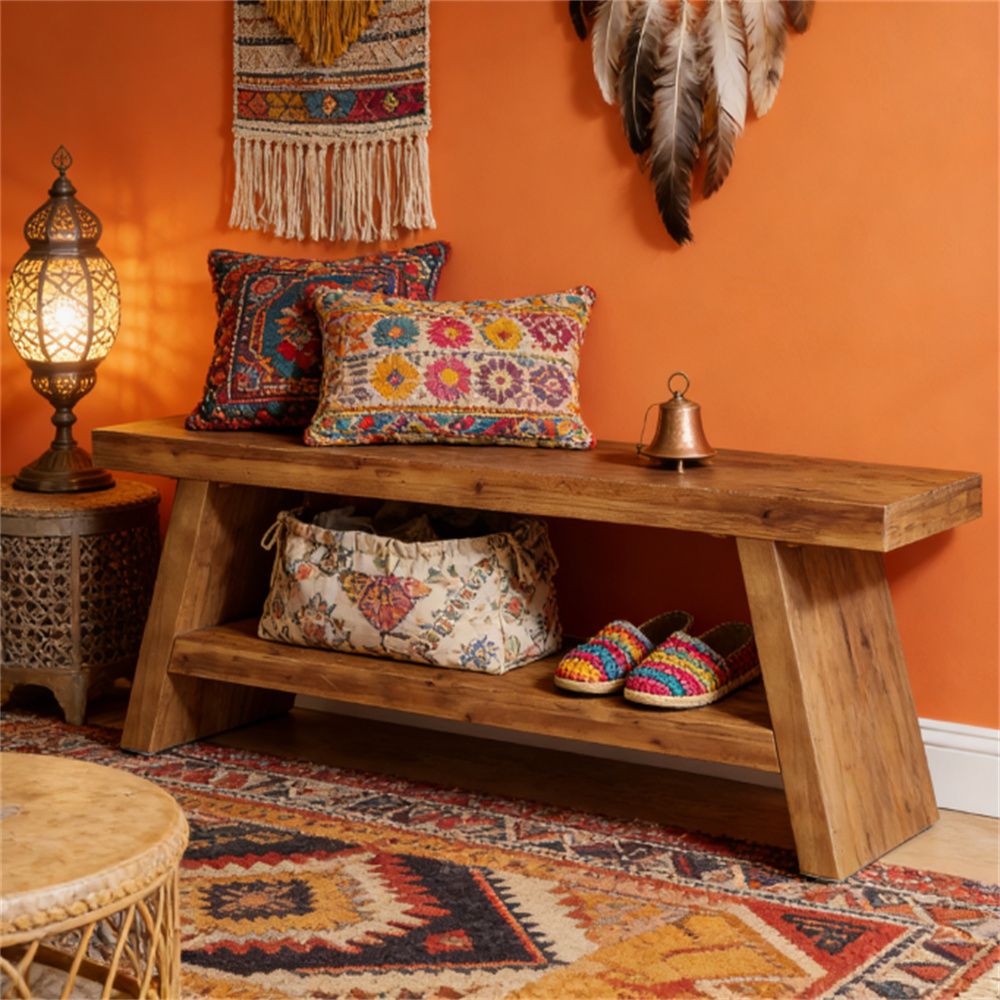Double-Layer Entryway Bench with Open Shoe Storage
