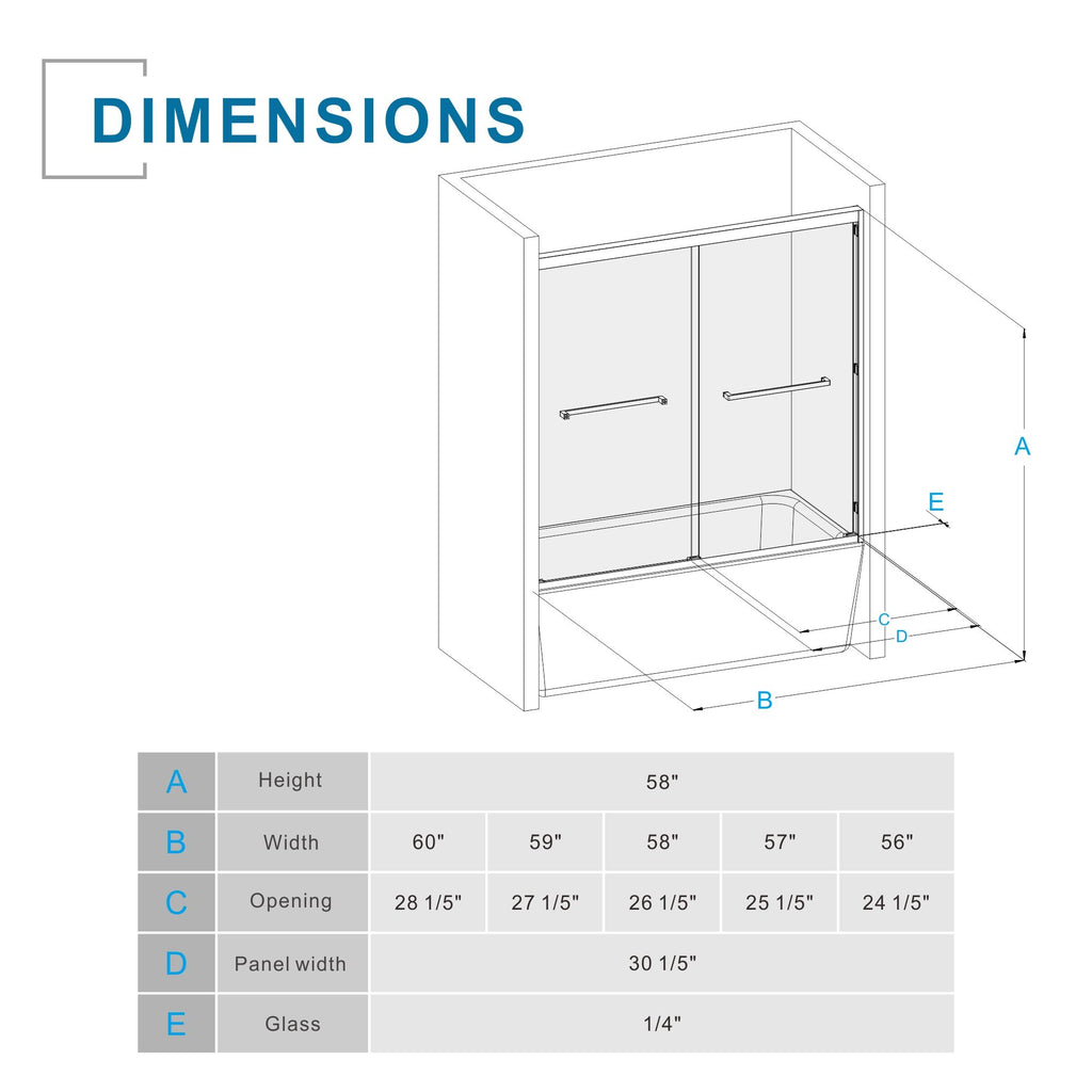 Double Sliding Bathtub Shower Door x Matte Black Tempered Glass Enclosure