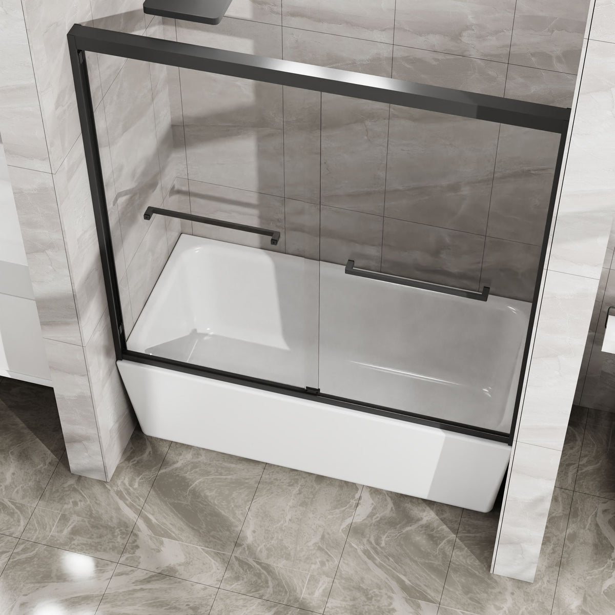 Double Sliding Bathtub Shower Door x Matte Black Tempered Glass Enclosure