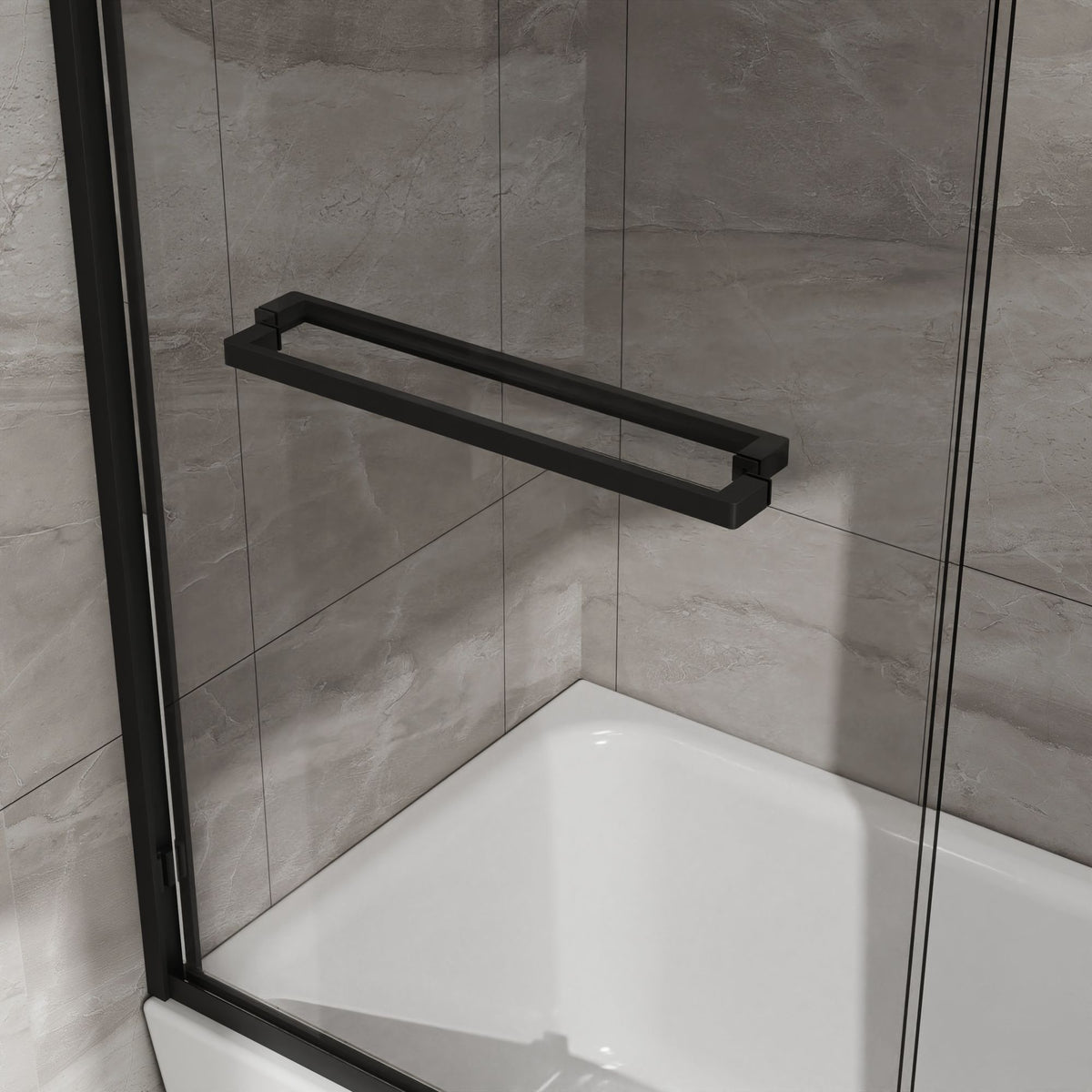 Double Sliding Bathtub Shower Door x Matte Black Tempered Glass Enclosure