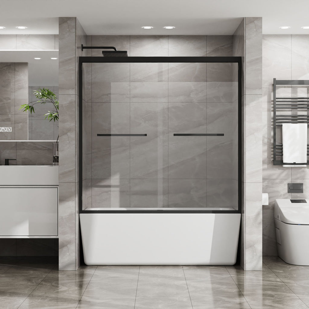 Double Sliding Bathtub Shower Door x Matte Black Tempered Glass Enclosure