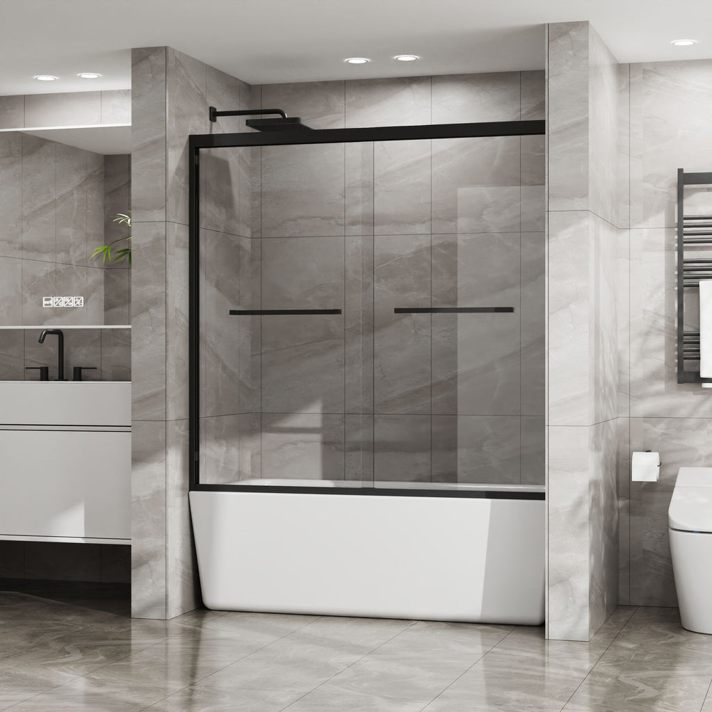 Double Sliding Bathtub Shower Door x Matte Black Tempered Glass Enclosure