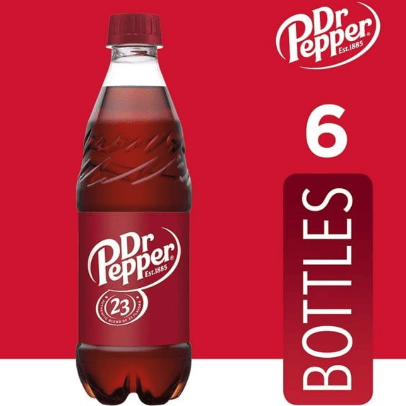 Dr Pepper Soda Pop – 16.9 fl Bottles, 6 Pack