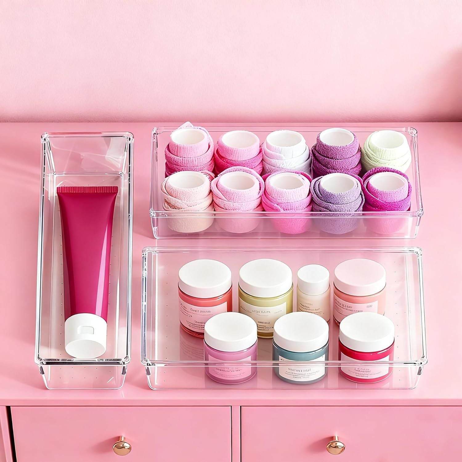 26-Pack Clear Drawer Organizers in 5 Sizes for Kitchen, Bathroom, and Office