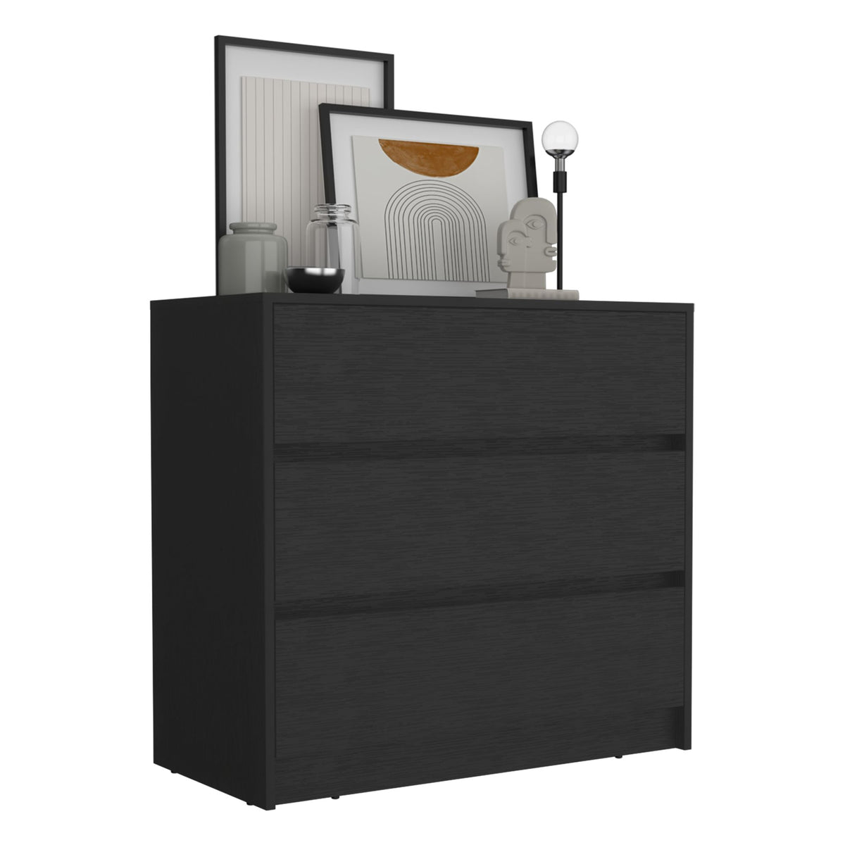 Sleek Black Three-Drawer Dresser