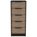 Dresser 42"H, 5 Drawer, Vertical Dresser, Black / Light Oak
