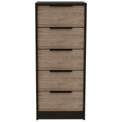 Dresser 42"H, 5 Drawer, Vertical Dresser, Black / Light Oak