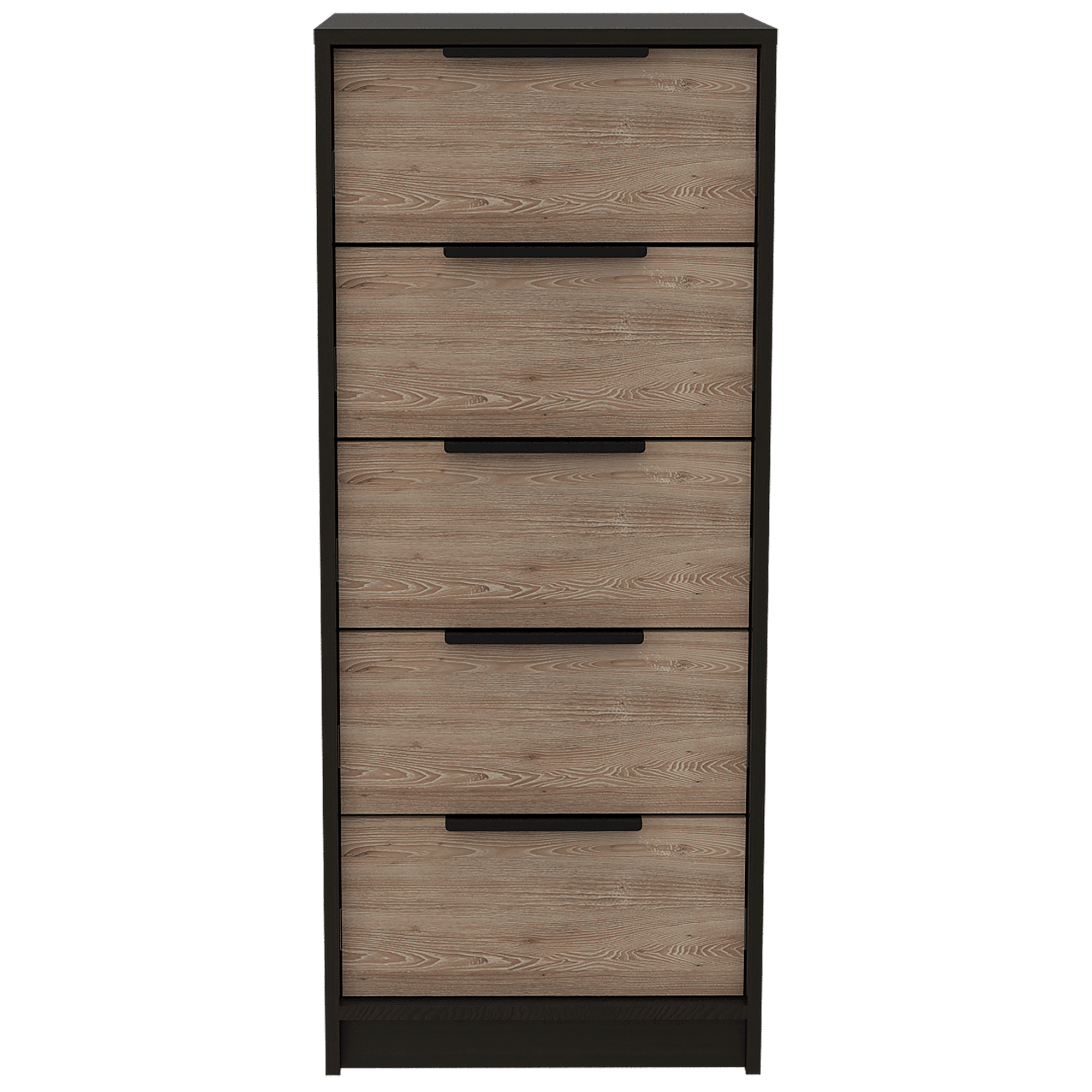 Dresser 42"H, 5 Drawer, Vertical Dresser, Black / Light Oak