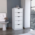 Dresser 42"H, 5 Drawers, Slim Storage Chest of Drawers, White
