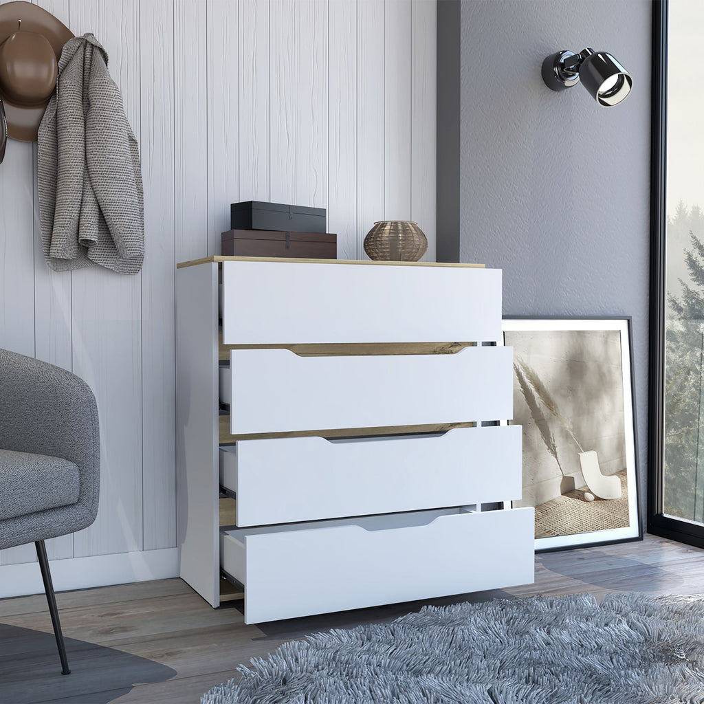 Oboe Four-Drawer Dresser in White and Light Oak