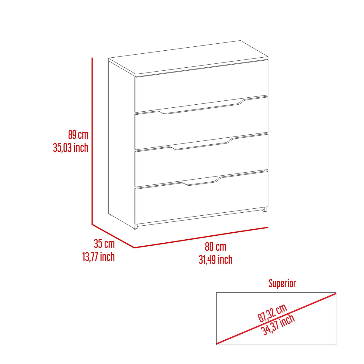 Oboe Four-Drawer Dresser in White and Light Oak