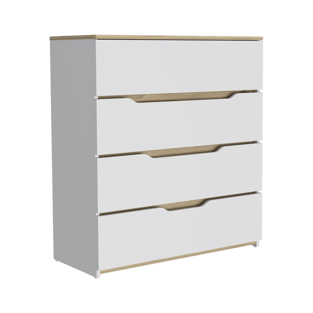 Oboe Four-Drawer Dresser in White and Light Oak
