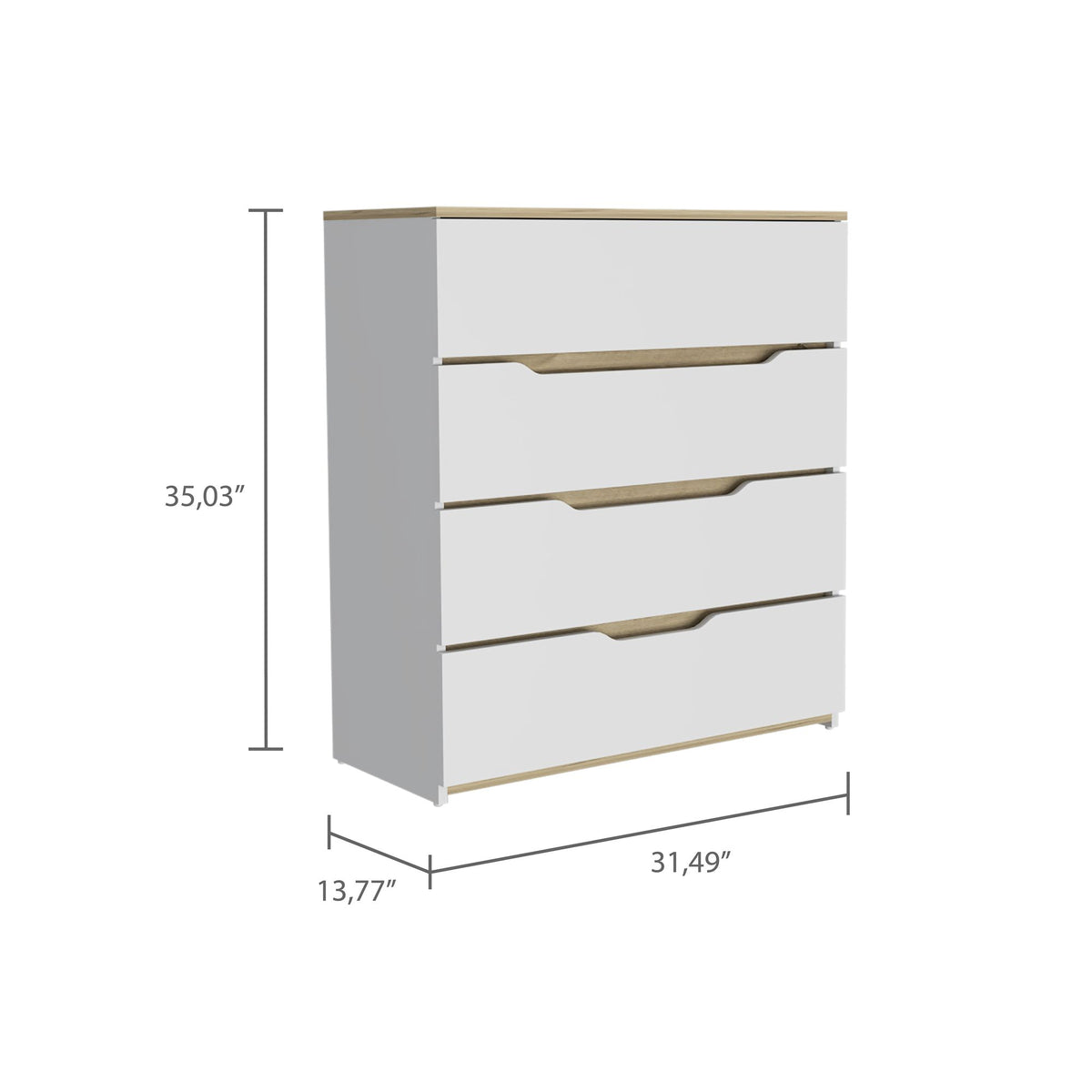 Oboe Four-Drawer Dresser in White and Light Oak