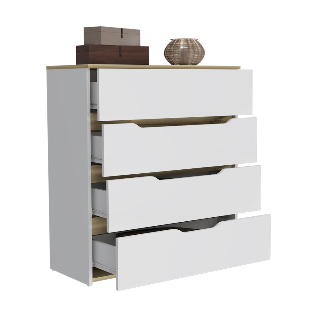 Oboe Four-Drawer Dresser in White and Light Oak