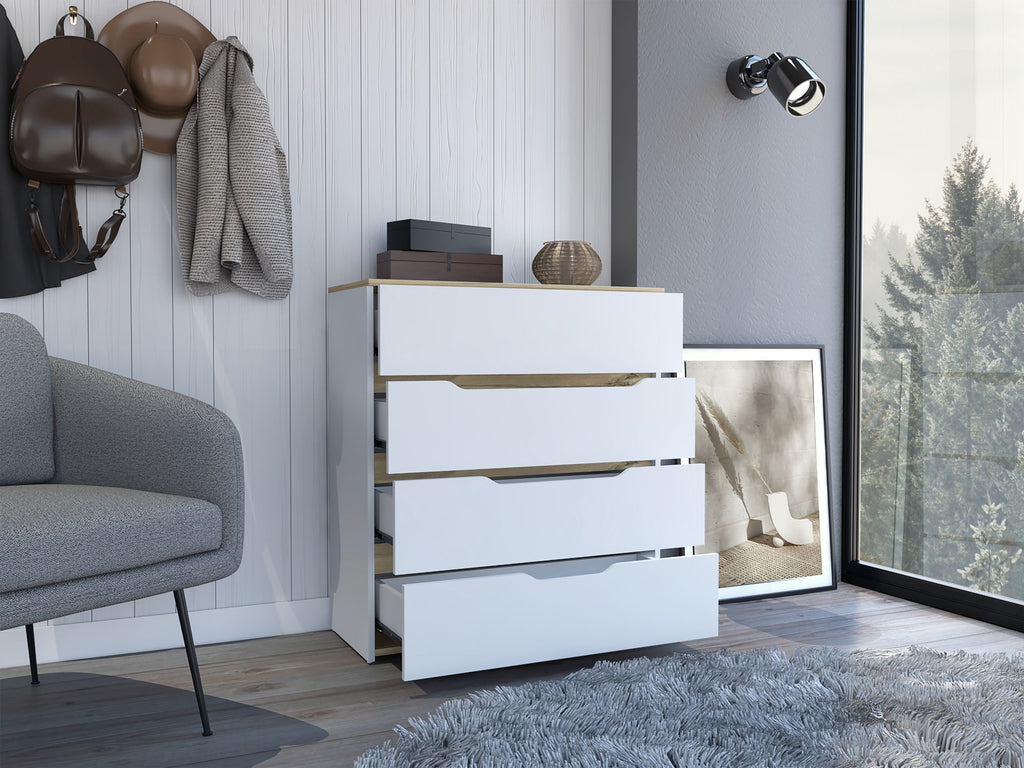 Oboe Four-Drawer Dresser in White and Light Oak