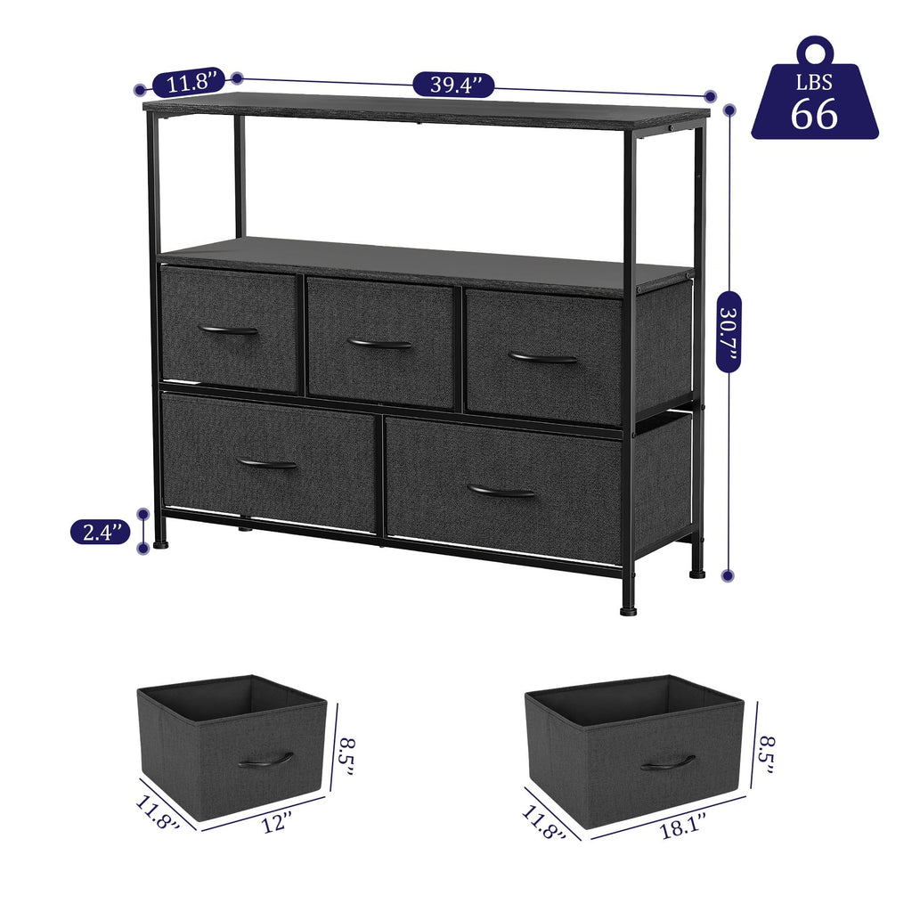 Black Dresser TV Stand with Drawers and Open Shelves