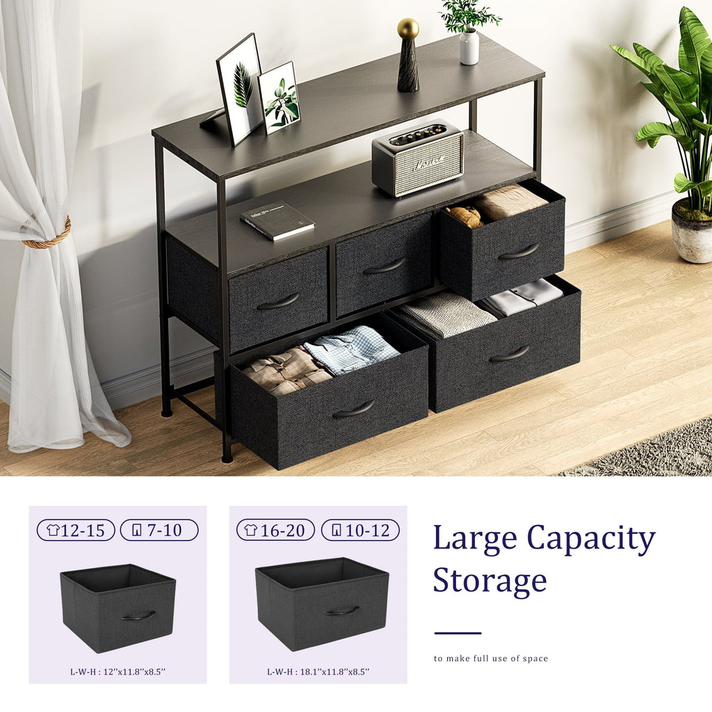 Black Dresser TV Stand with Drawers and Open Shelves