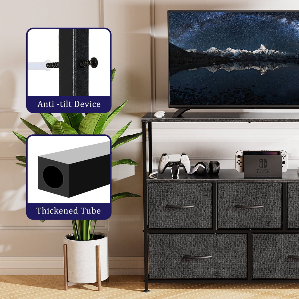 Black Dresser TV Stand with Drawers and Open Shelves
