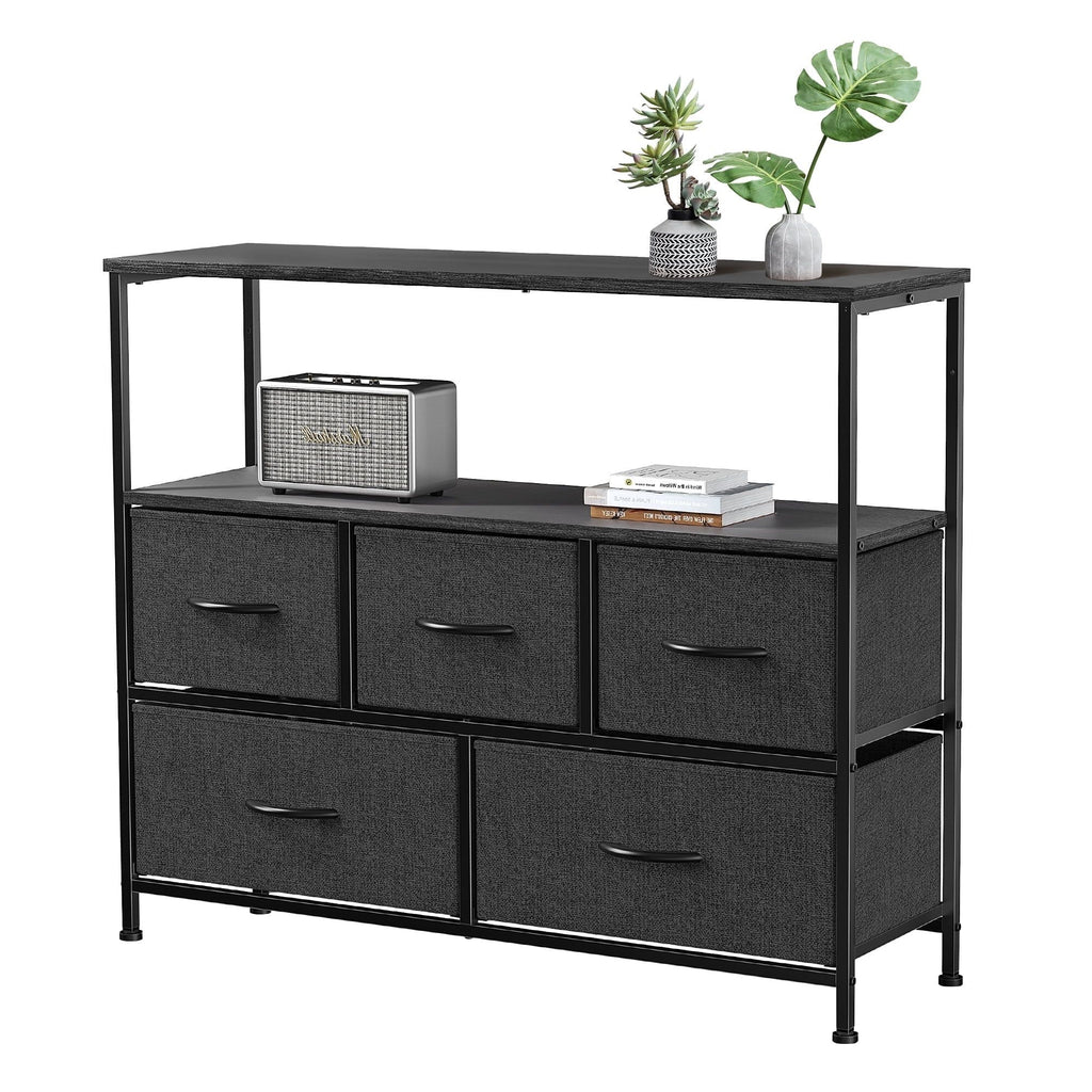 Black Dresser TV Stand with Drawers and Open Shelves