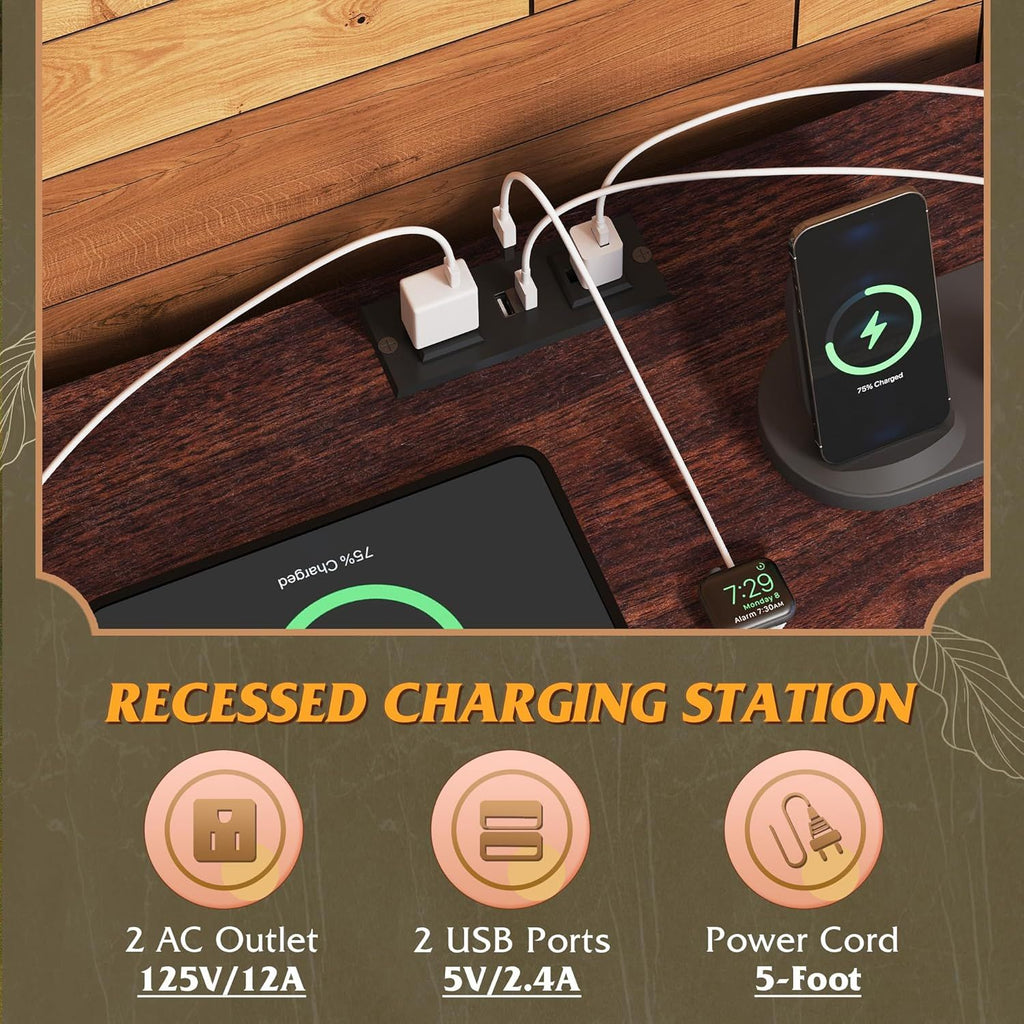 LED Entertainment Center with Charging and Drawer Storage