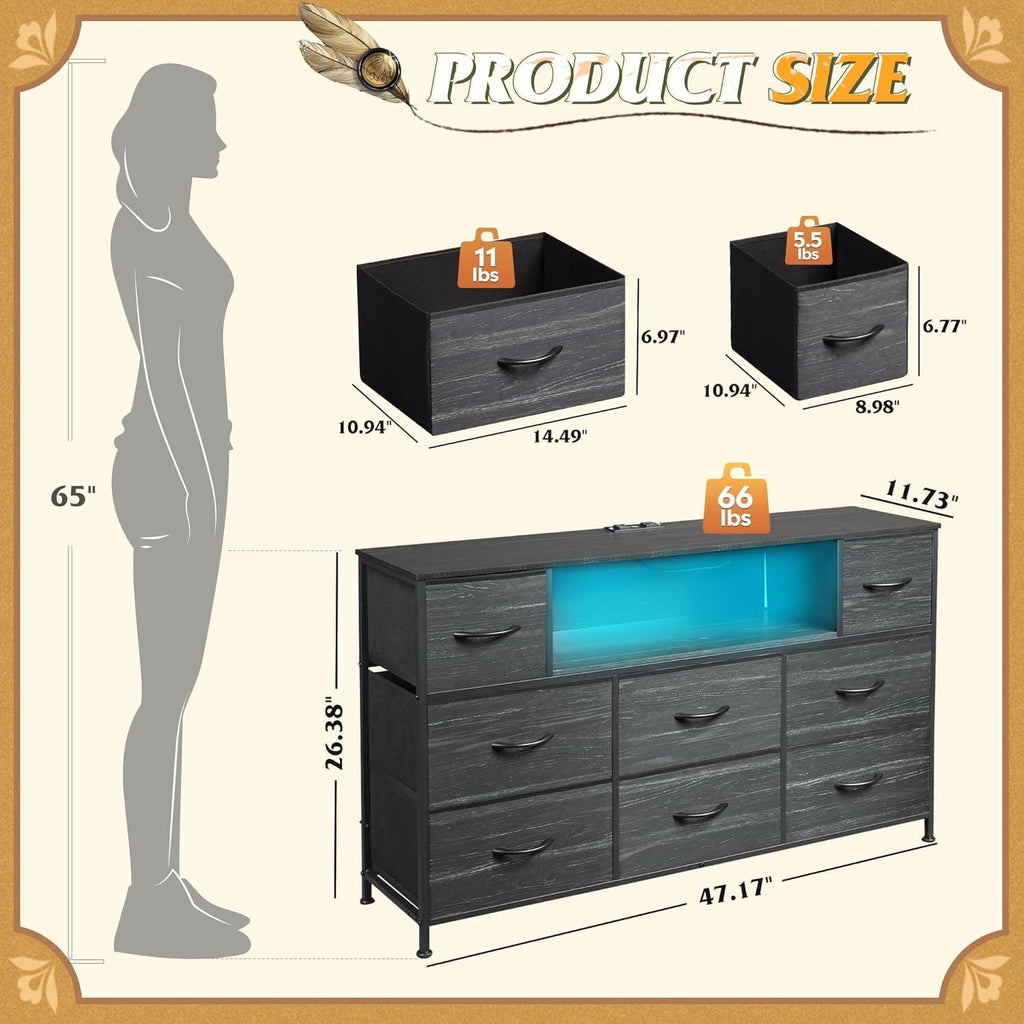 LED Entertainment Center with Charging and Drawer Storage