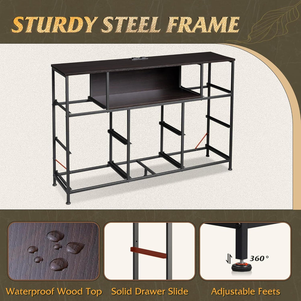 LED Entertainment Center with Charging and Drawer Storage