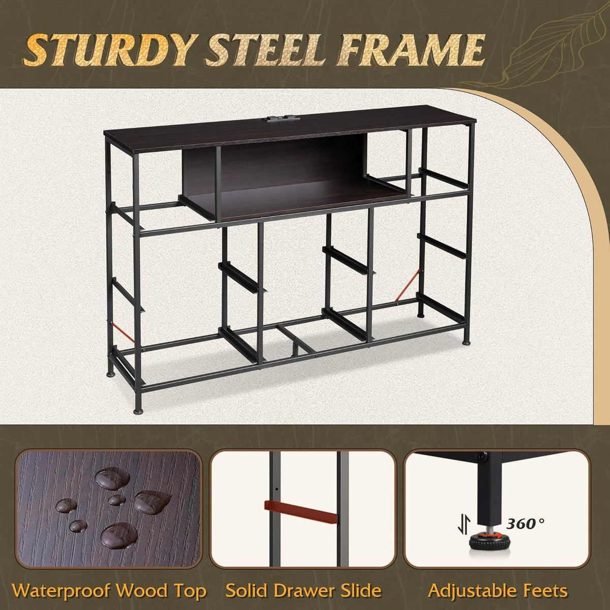 LED Entertainment Center with Charging and Drawer Storage