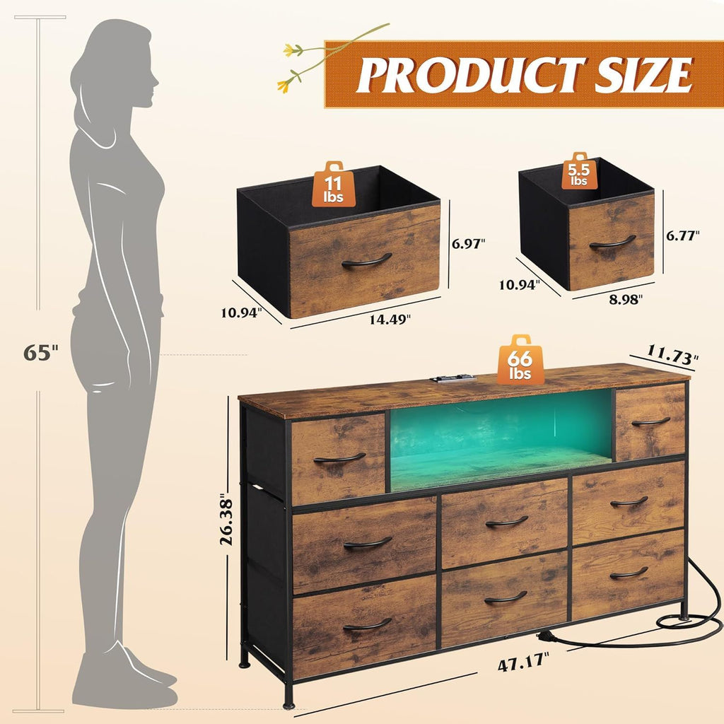 LED Entertainment Center with Charging and Drawer Storage