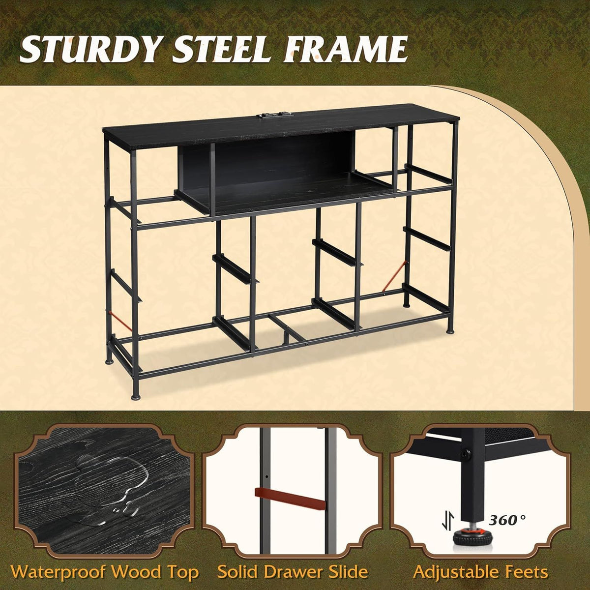 LED Entertainment Center with Charging and Drawer Storage