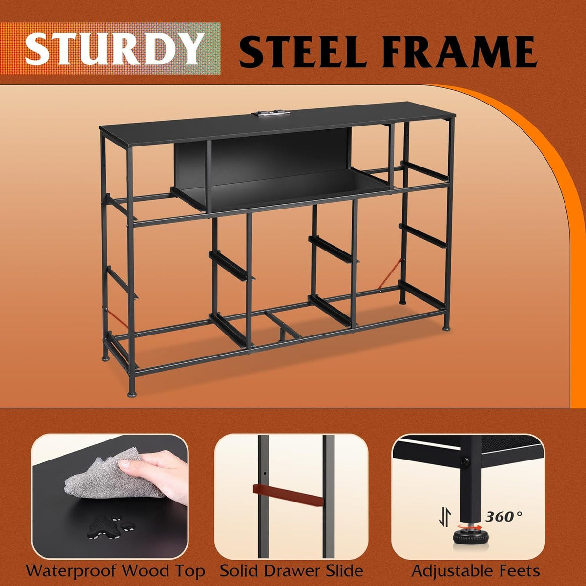 LED Entertainment Center with Charging and Drawer Storage