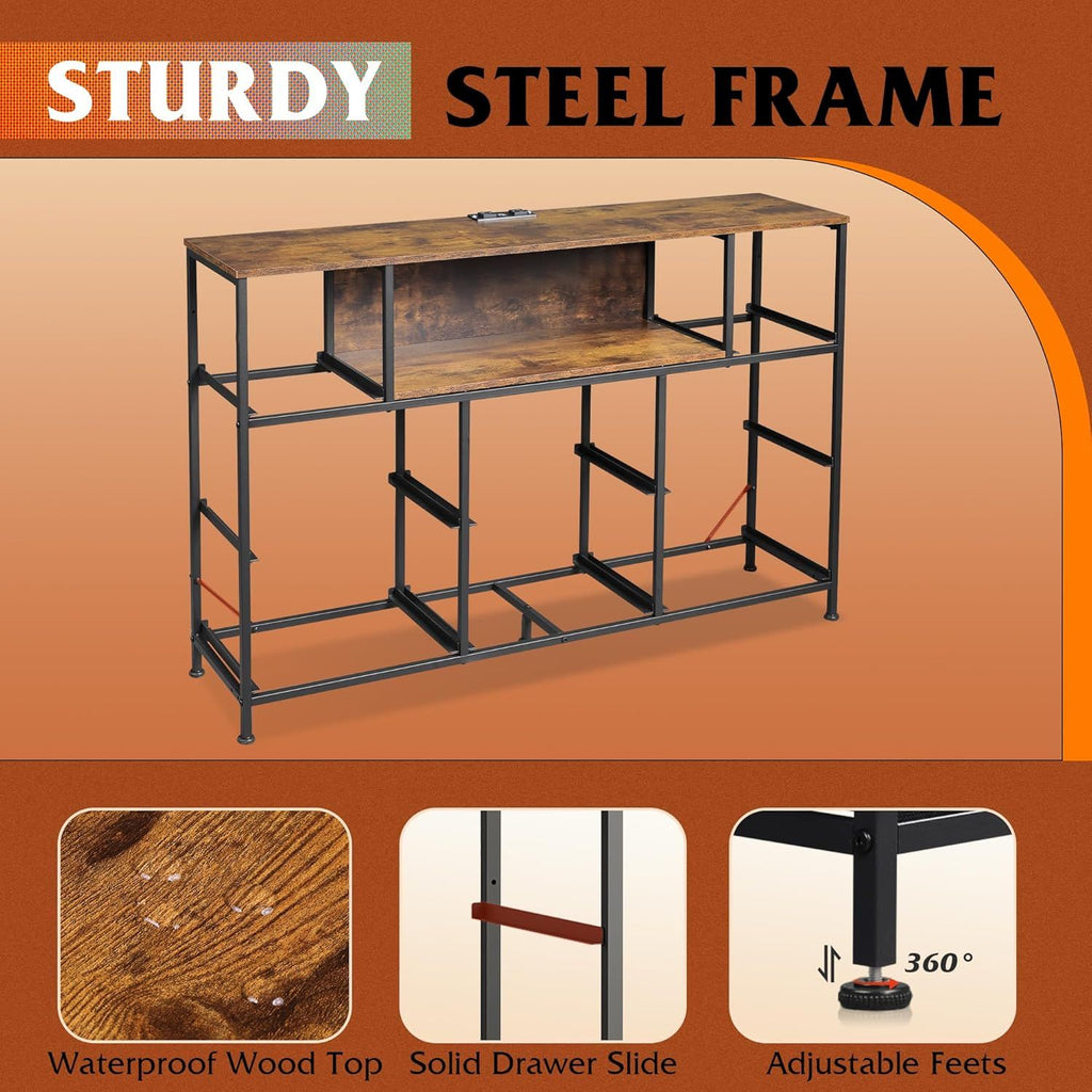 LED Entertainment Center with Charging and Drawer Storage