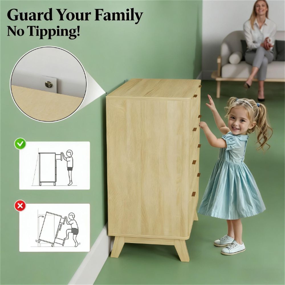 Wave-Fluted Dresser with Gold Pulls and Four Drawers
