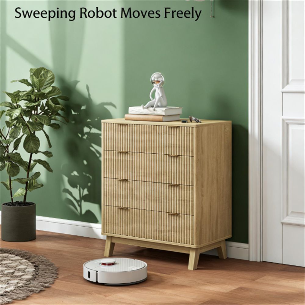 Wave-Fluted Dresser with Gold Pulls and Four Drawers