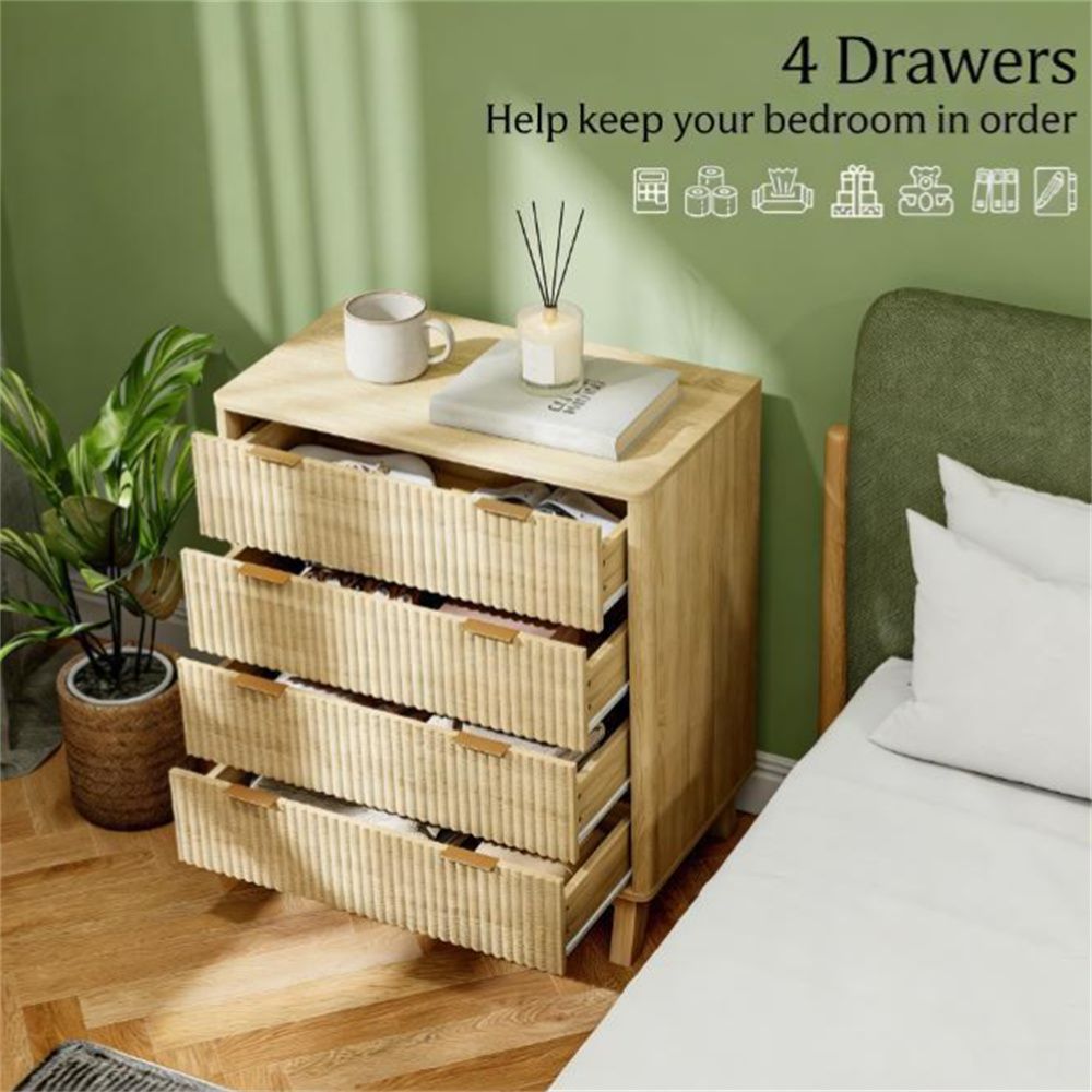 Wave-Fluted Dresser with Gold Pulls and Four Drawers