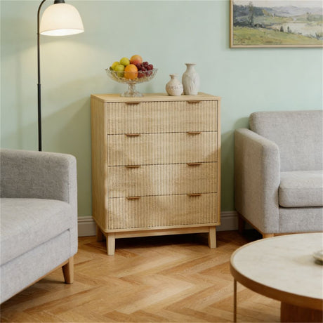 Wave-Fluted Dresser with Gold Pulls and Four Drawers