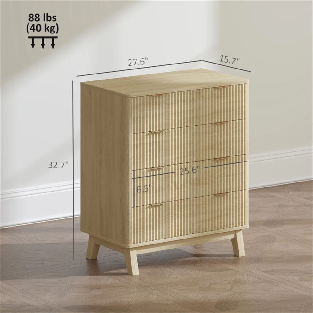 Wave-Fluted Dresser with Gold Pulls and Four Drawers