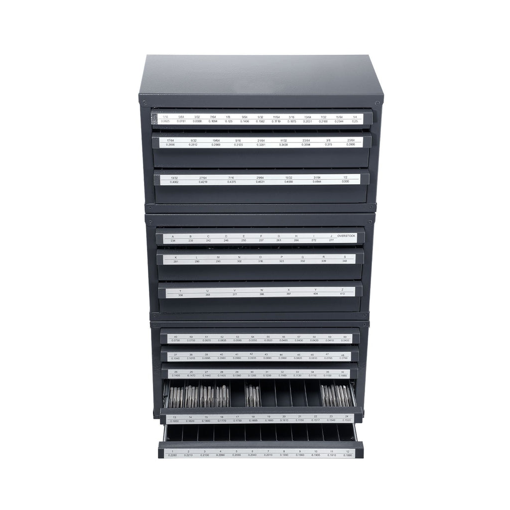 Drill Bit Dispenser Cabinet Set with Stackable Storage and Labeled Compartments