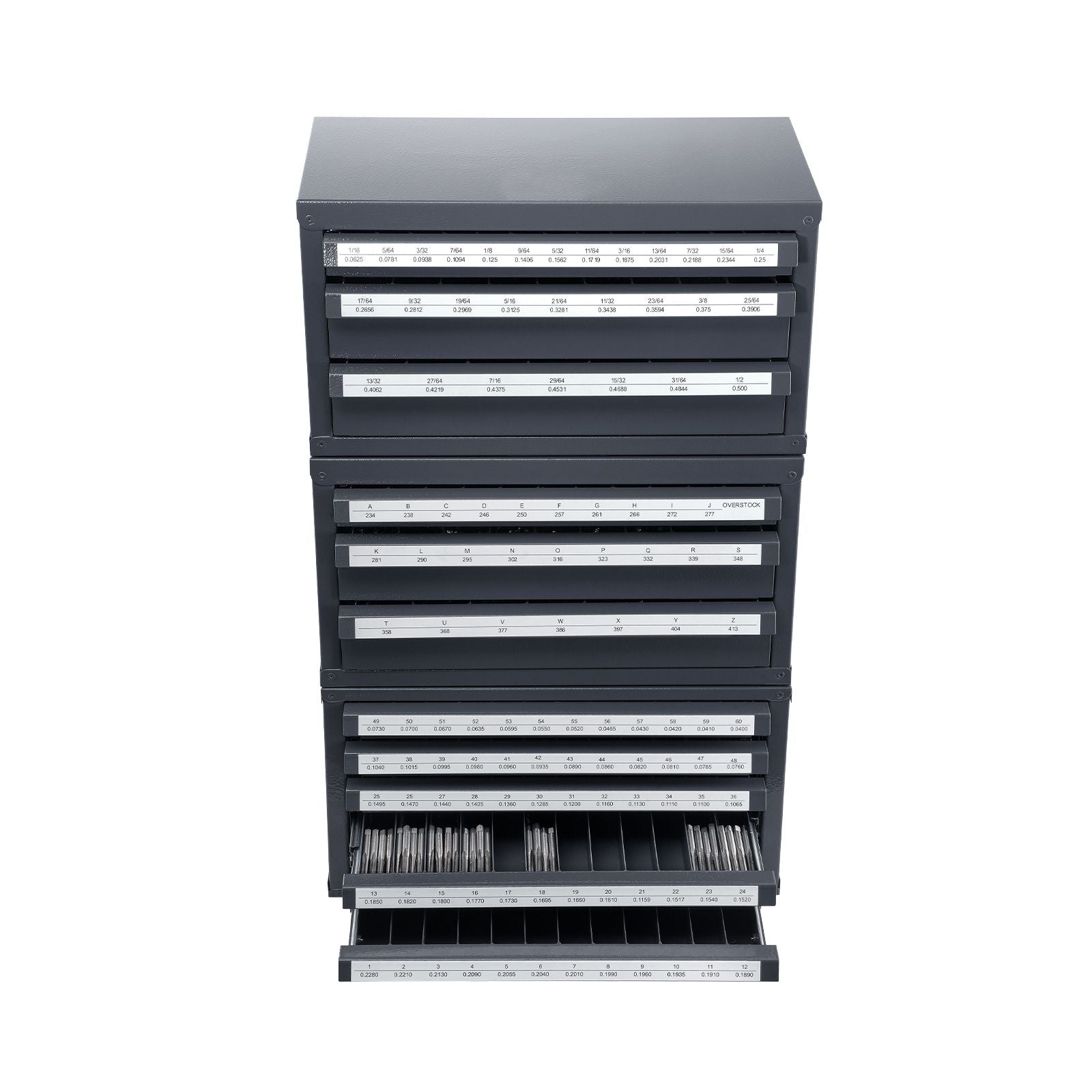 Drill Bit Dispenser Cabinet Set with Stackable Storage and Labeled Compartments