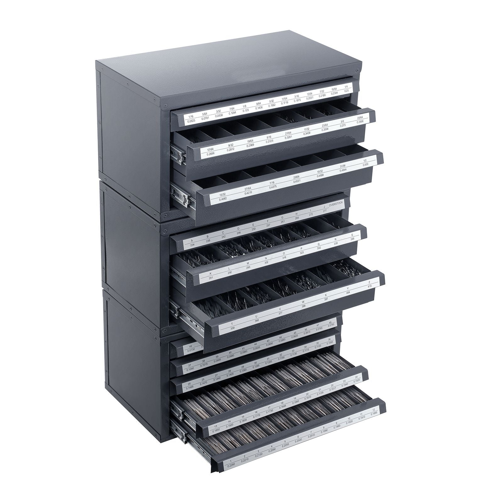 Drill Bit Dispenser Cabinet Set with Stackable Storage and Labeled Compartments