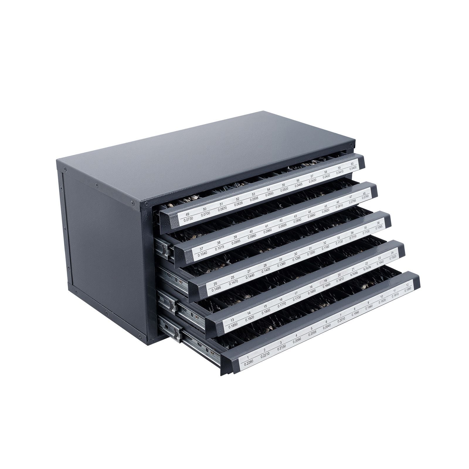Drill Bit Dispenser Cabinet, Five-Drawer Drill Bit Organizer Cabinet for #1 to #60 Steel Drill Dispe