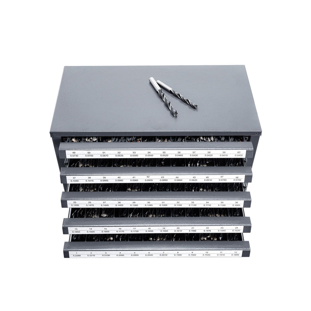 Drill Bit Dispenser Cabinet, Five-Drawer Drill Bit Organizer Cabinet for #1 to #60 Steel Drill Dispe