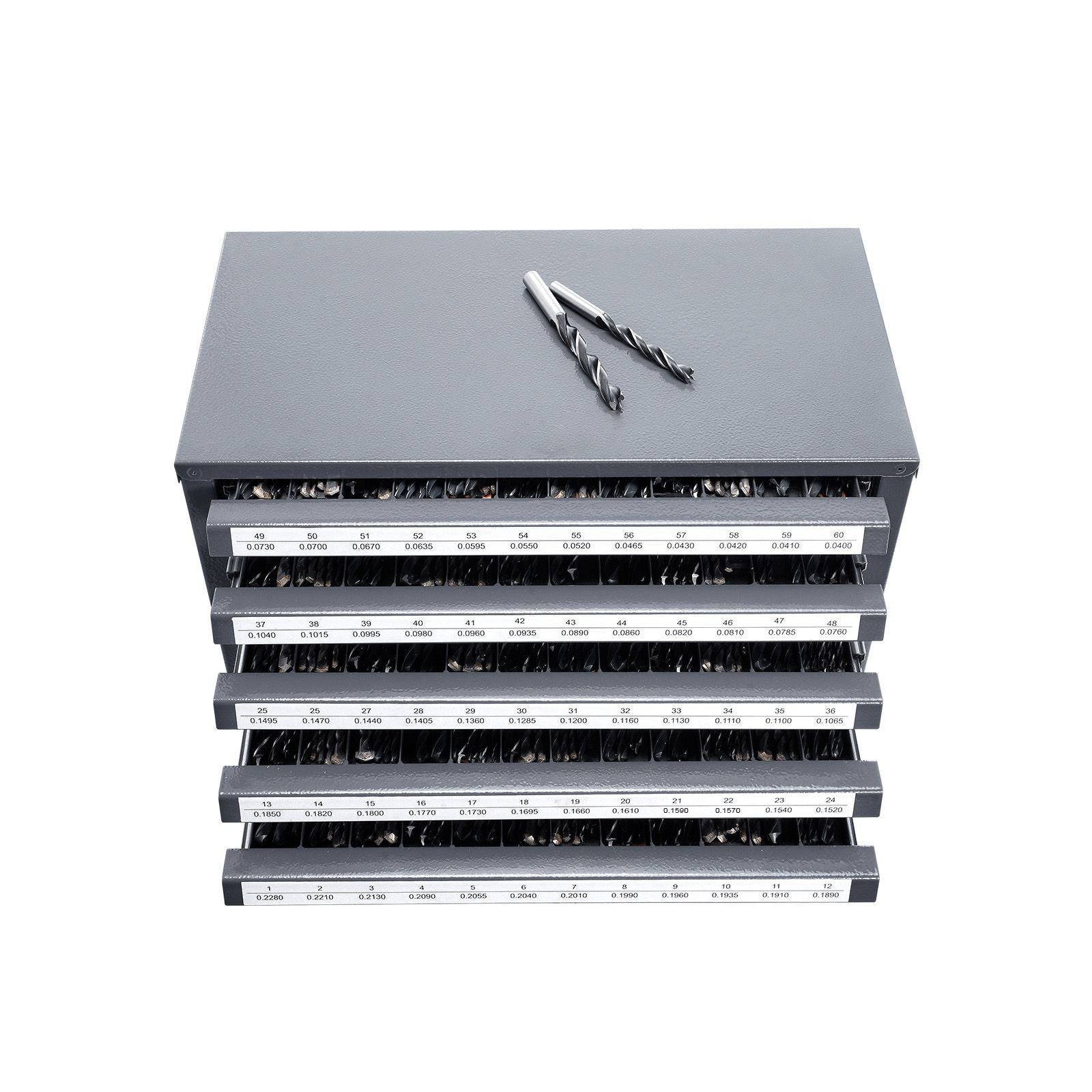 Drill Bit Dispenser Cabinet, Five-Drawer Drill Bit Organizer Cabinet for #1 to #60 Steel Drill Dispe