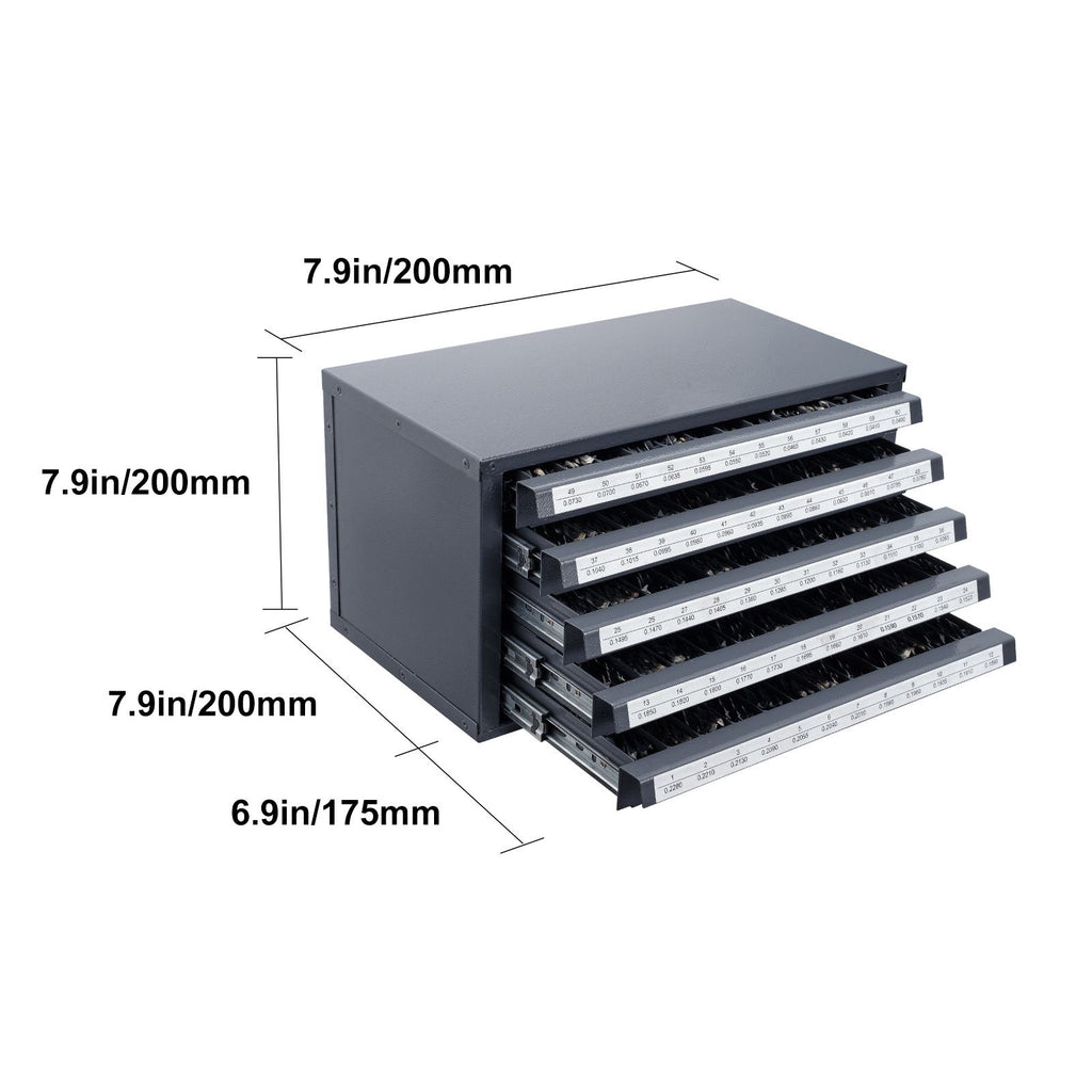 Drill Bit Dispenser Cabinet, Five-Drawer Drill Bit Organizer Cabinet for #1 to #60 Steel Drill Dispe