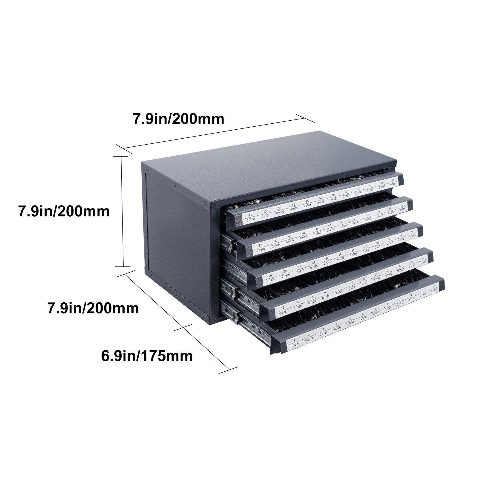 Drill Bit Dispenser Cabinet, Five-Drawer Drill Bit Organizer Cabinet for #1 to #60 Steel Drill Dispe
