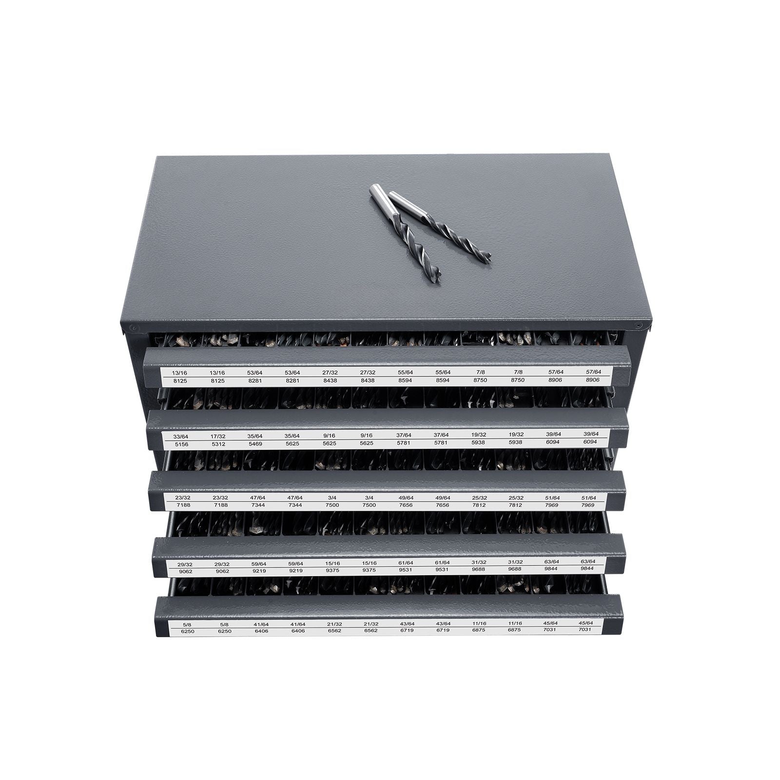 Efficient Five-Drawer Drill Bit Dispenser for 33/64" to 63/64" Bits