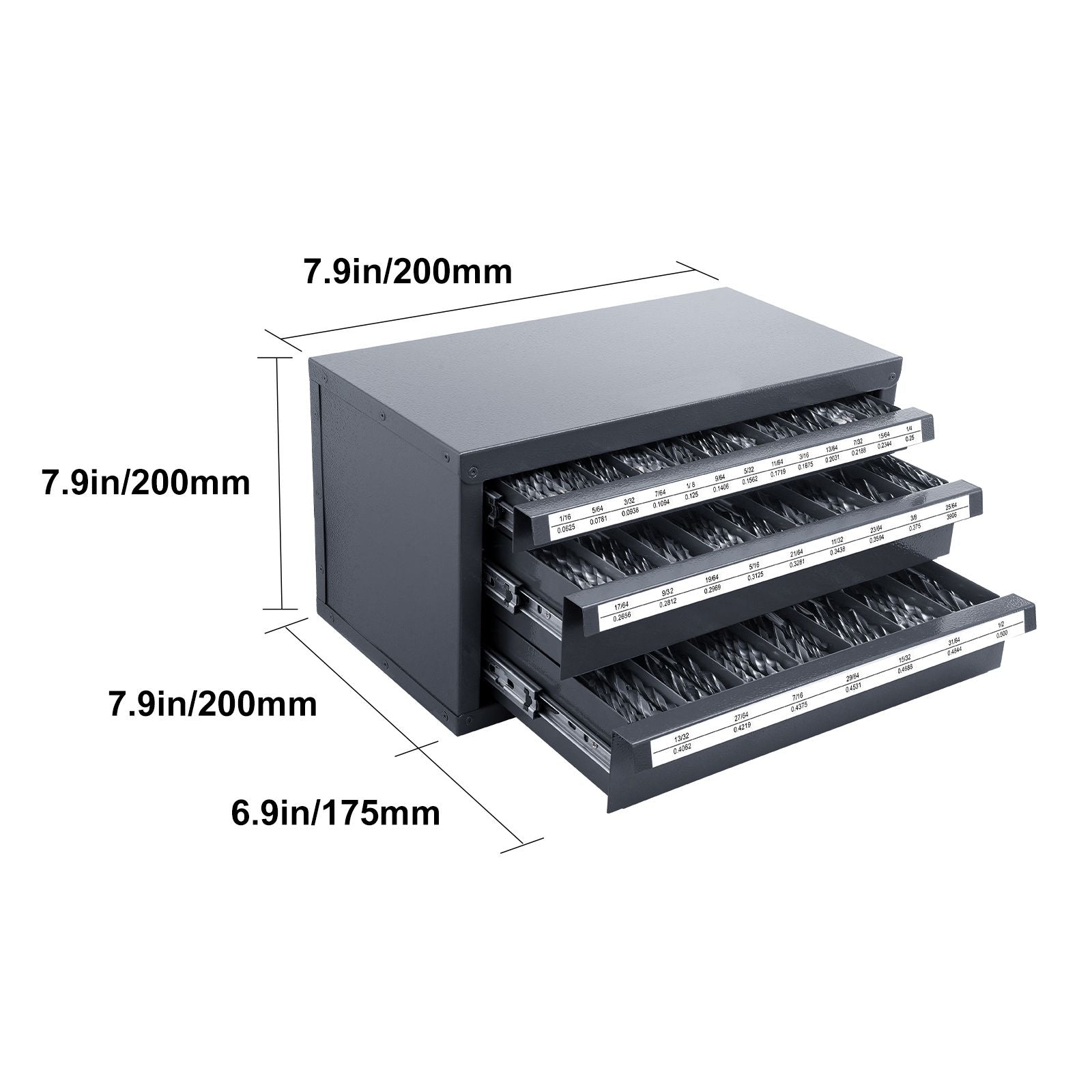 Three-Drawer Drill Bit Organizer Cabinet – Steel, Stackable, 29 Compartments
