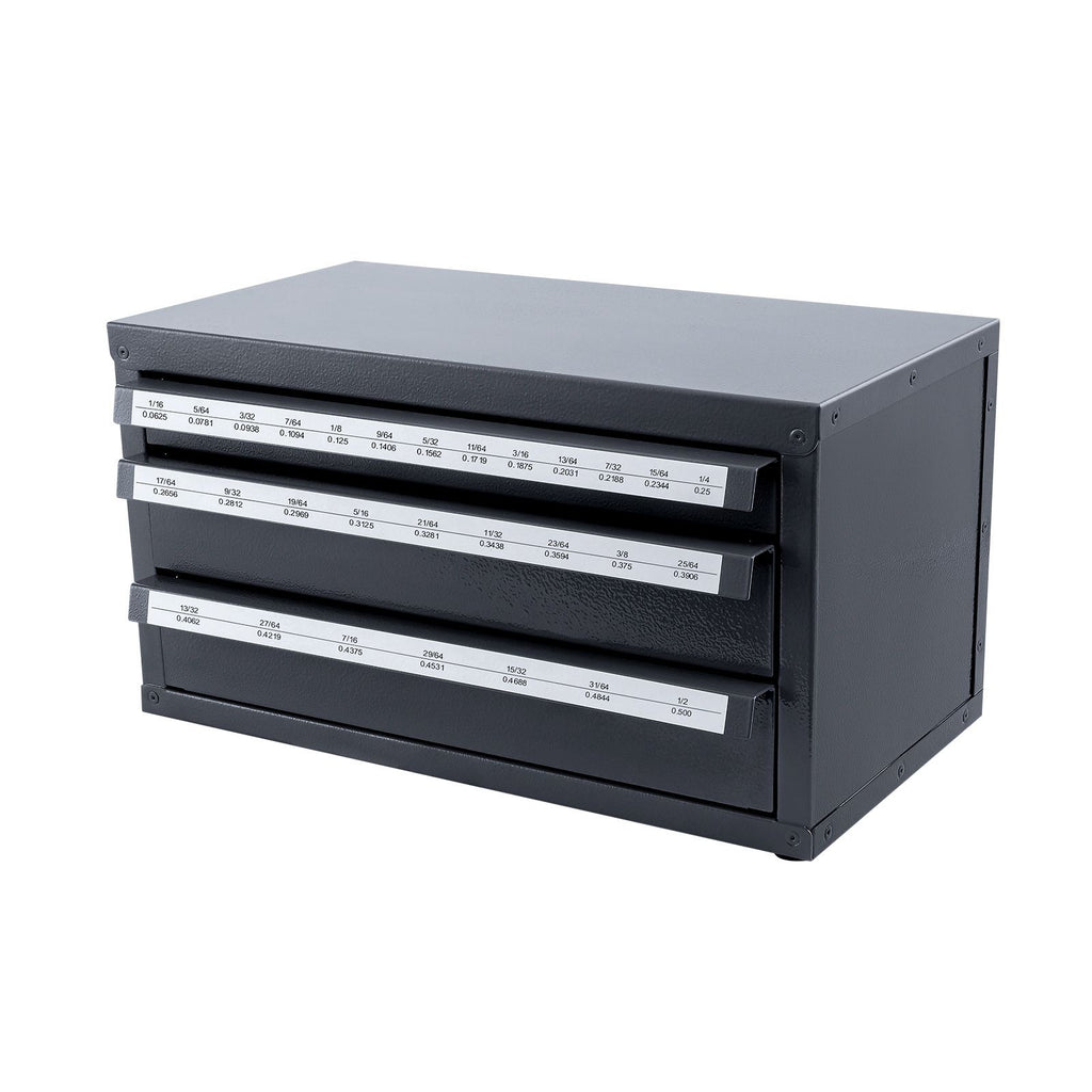 Three-Drawer Drill Bit Organizer Cabinet – Steel, Stackable, 29 Compartments