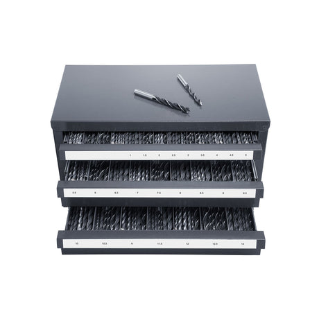 Three-Drawer Drill Bit Dispenser Cabinet with Labeled Compartments