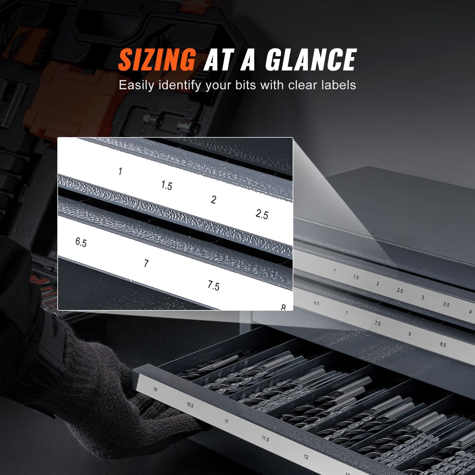Three-Drawer Drill Bit Dispenser Cabinet with Labeled Compartments