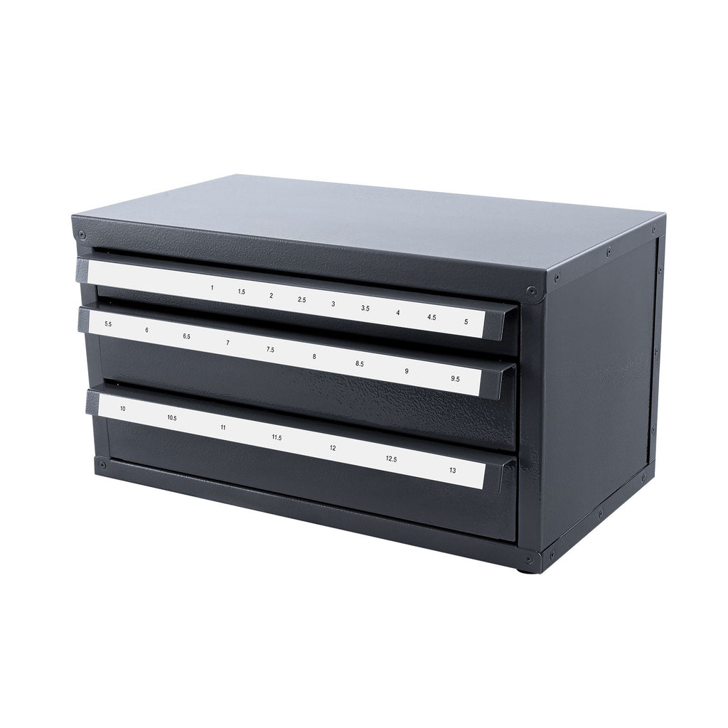 Three-Drawer Drill Bit Dispenser Cabinet with Labeled Compartments